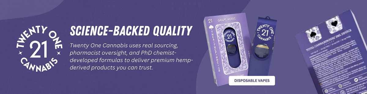 Twenty One THC vapes and cartridges featuring premium hemp-derived disposable vape products.