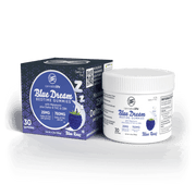 Cannabis Life Blue Dream Blue Razz bedtime gummies box and white jar, labeled 25mg Delta-8 THC per gummy and 30 gummies.