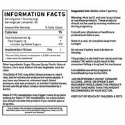 Cannabis Life Pink Paradise gummies information panel showing 25mg Delta-8 THC per gummy, ingredients, and warnings.