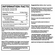 Cannabis Life Mango Twist gummies information panel showing 25mg Delta-8 THC per gummy, ingredients, and warnings.