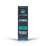 Cannabis Life Blueberry Cookies disposable vape box labeled Hybrid, 3 gram, with Delta-8, Delta-10, CBG, and CBN.