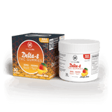 Cannabis Life Mango Haze Delta-8 THC gummies box beside a white jar, both labeled Max Strength and 50mg per gummy.