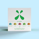 Green Roads Relax Berries side panel showing blue raspberry, lemon, cherry, green apple, and orange gummy flavors.