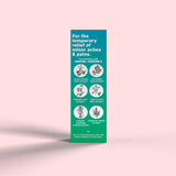 Green Roads Advanced Relief CBD roll-on box side showing menthol, camphor, and illustrations of six botanical ingredients.