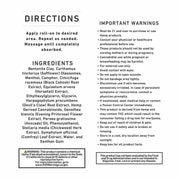 Green Roads Advanced Relief CBD roll-on information panel showing application directions, ingredients, and safety warnings.