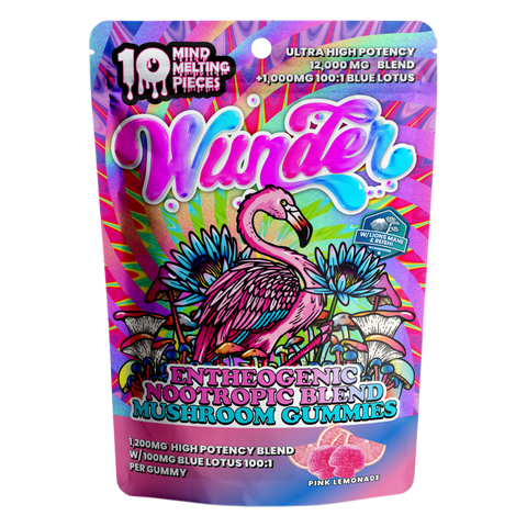 Wunder | Pink Lemonade Mushroom Gummies with Blue Lotus | 1200mg Entheogenic Extract + 100mg Blue Lotus - 10ct