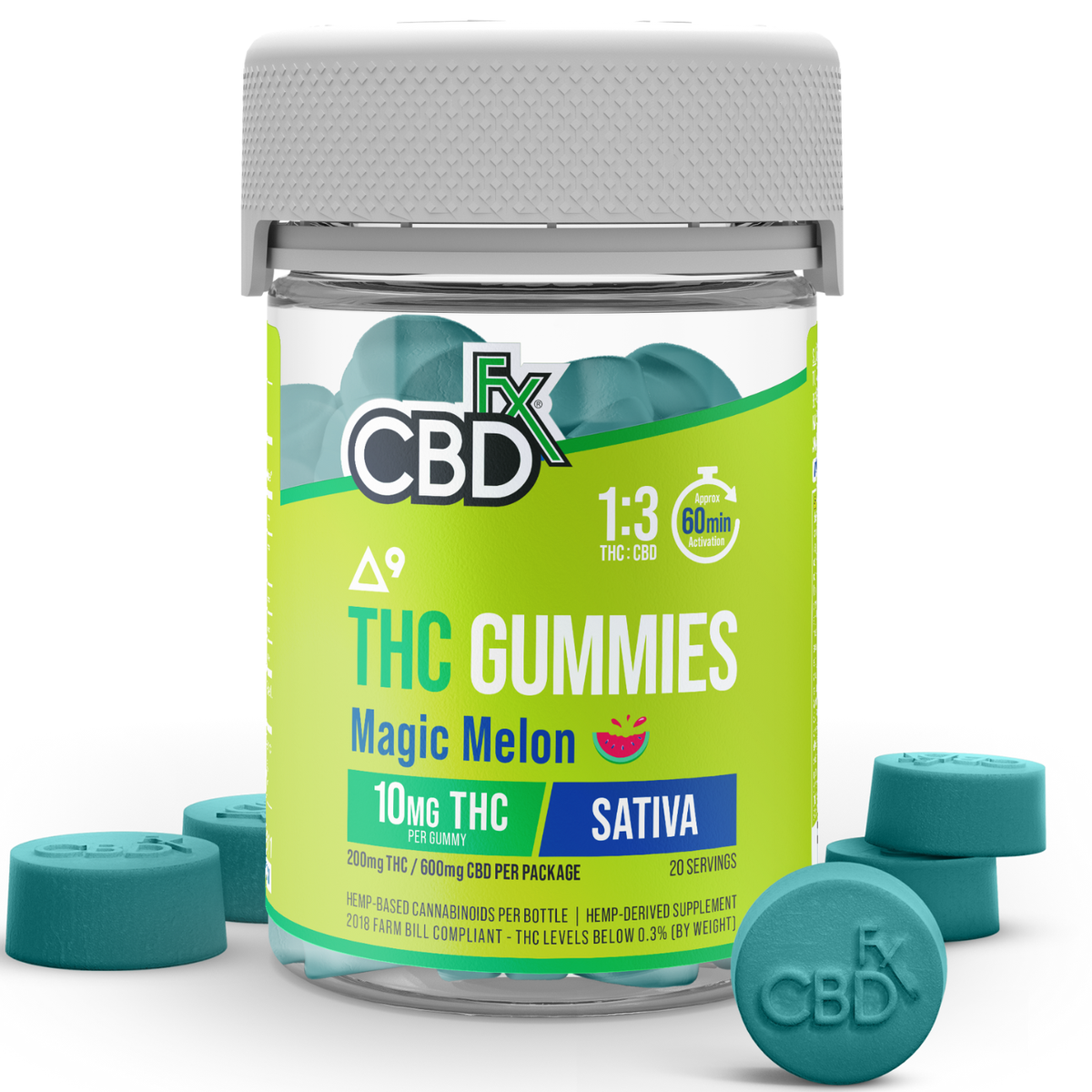 CBDfx Delta-9 THC Gummies Magic Melon 10mg THC + 30mg CBD 20ct