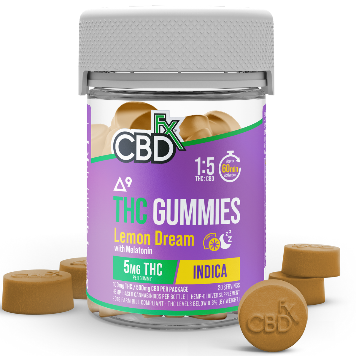 CBDfx Delta-9 THC & Melatonin Gummies Lemon Dream 5mg THC + 25mg CBD 20ct