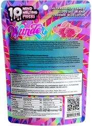 Back of Pink Lemonade Mushroom Gummies with Blue Lotus package displaying ingredient list, dosage information, and nutritional details