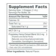 Supplement facts for CBDMD 1500mg CBD Tincture, showing detailed information on ingredients and nutritional content