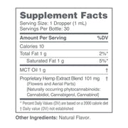Supplement facts for CBDMD 3000mg CBD Tincture, showing detailed information on ingredients and nutritional content