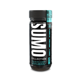 Black bottle of Half Bak’d Baja Burst Sumo Gummies standing upright, with bold white "SUMO" text running vertically and turquoise accents on the cap and label.