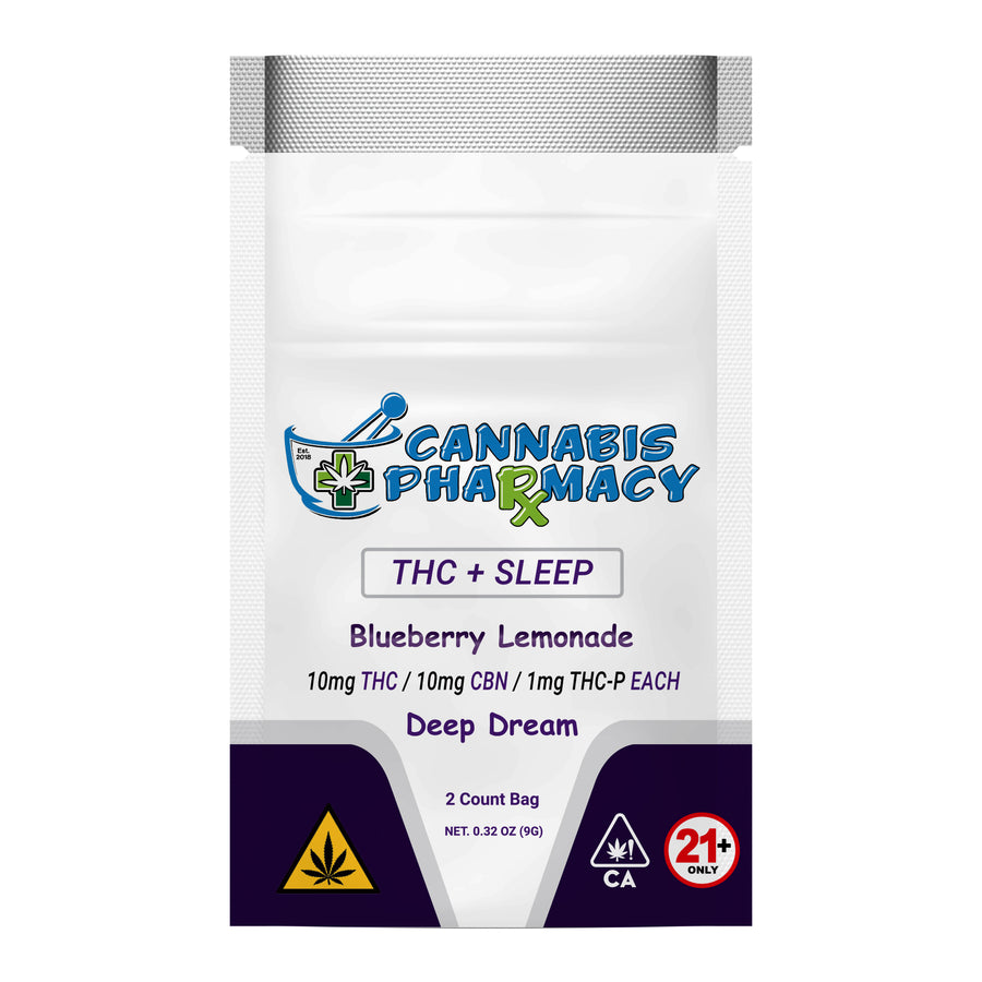 Cannabis Pharmacy | Deep Dream Sleep Gummies | 10mg CBN +10mg D9 +1mg THCP – Blueberry Lemonade – 2ct – front view