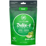 Front of 10ct Green Apple D8 Gummies package with vibrant green apple design