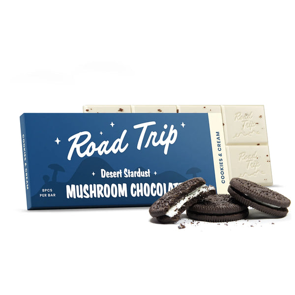 Road Trip | Cookies & Cream Mushroom Chocolate Bar | Desert Stardust – High Potency – 8ct Squares – Cookiesandcreambar