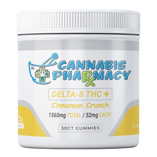 Cannabis Pharmacy Delta-8 THC Plus Gummies 30 count - Cinnamon Crunch flavor with 50mg Delta 8, 1mg THCA, and 1mg THCP