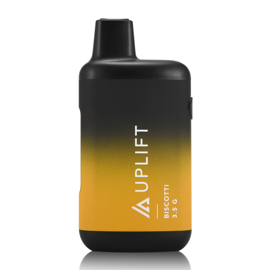 Front of Uplift Biscotti THCA Vape with sleek design and biscotti-inspired details