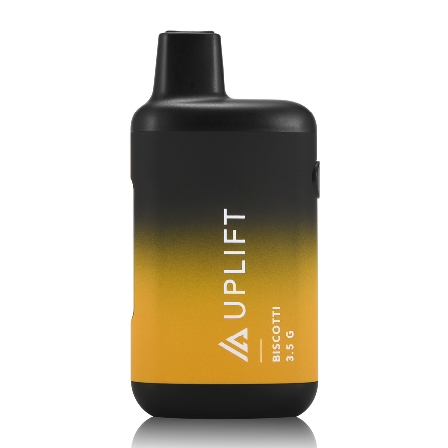 Front of Uplift Biscotti THCA Vape with sleek design and biscotti-inspired details