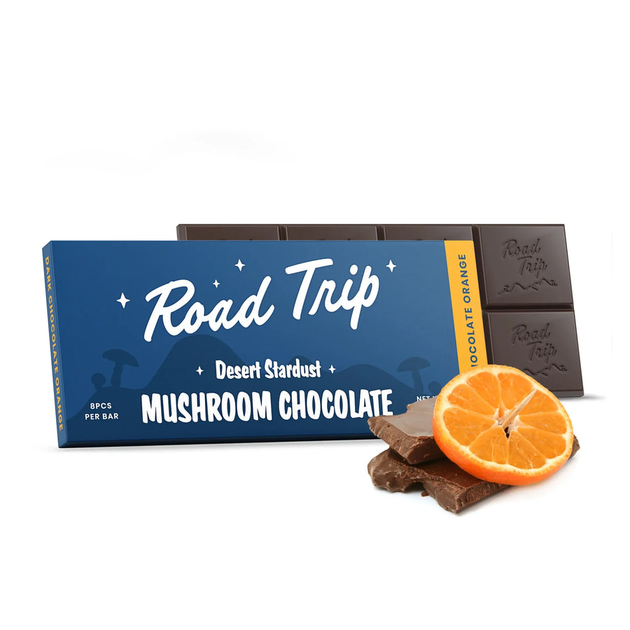 Road Trip | Dark Chocolate Orange Mushroom Bar | Desert Stardust – High Potency – 8ct Squares – Darkchocolatorange