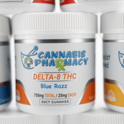 Premium Cannabis Pharmacy 25mg Delta 8 THC Gummies Blue Raspberry 30ct for blue use