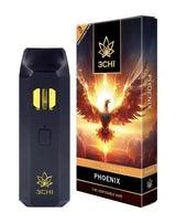 Front of True Strains Phoenix THC Vape package featuring sleek, modern design with fiery phoenix-inspired artwork