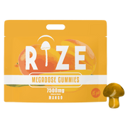 Front of Rize Mango Mushroom Gummies package featuring sleek design and vibrant mango-inspired artwork