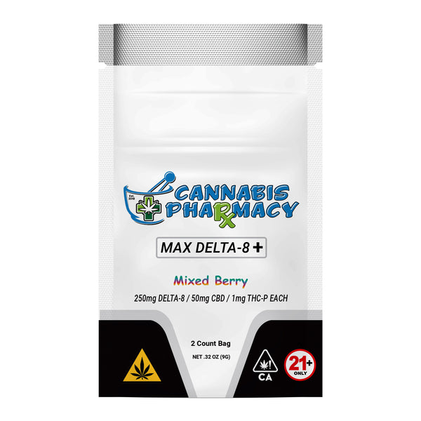 Cannabis Pharmacy | Heavyweight Delta8 Max | 250mg D8 + 50mg CBD + 1mg THCP – Mixed Berry – 2ct – front view