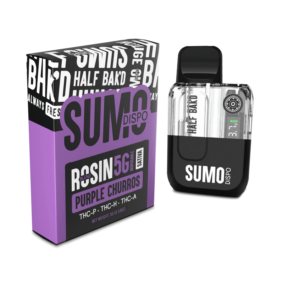 Half Bak’d | Rosin Blend Sumo THC Vape – Purple Churros | 5G – Sativa Disposable – 20Dispo 20Purpple 20Churros