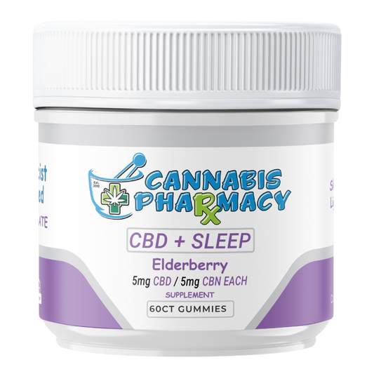 Cannabis Pharmacy Sleep Light Gummies 60 count - Elderberry flavor with 5mg CBN, 5mg CBD, and 2.5mg Melatonin