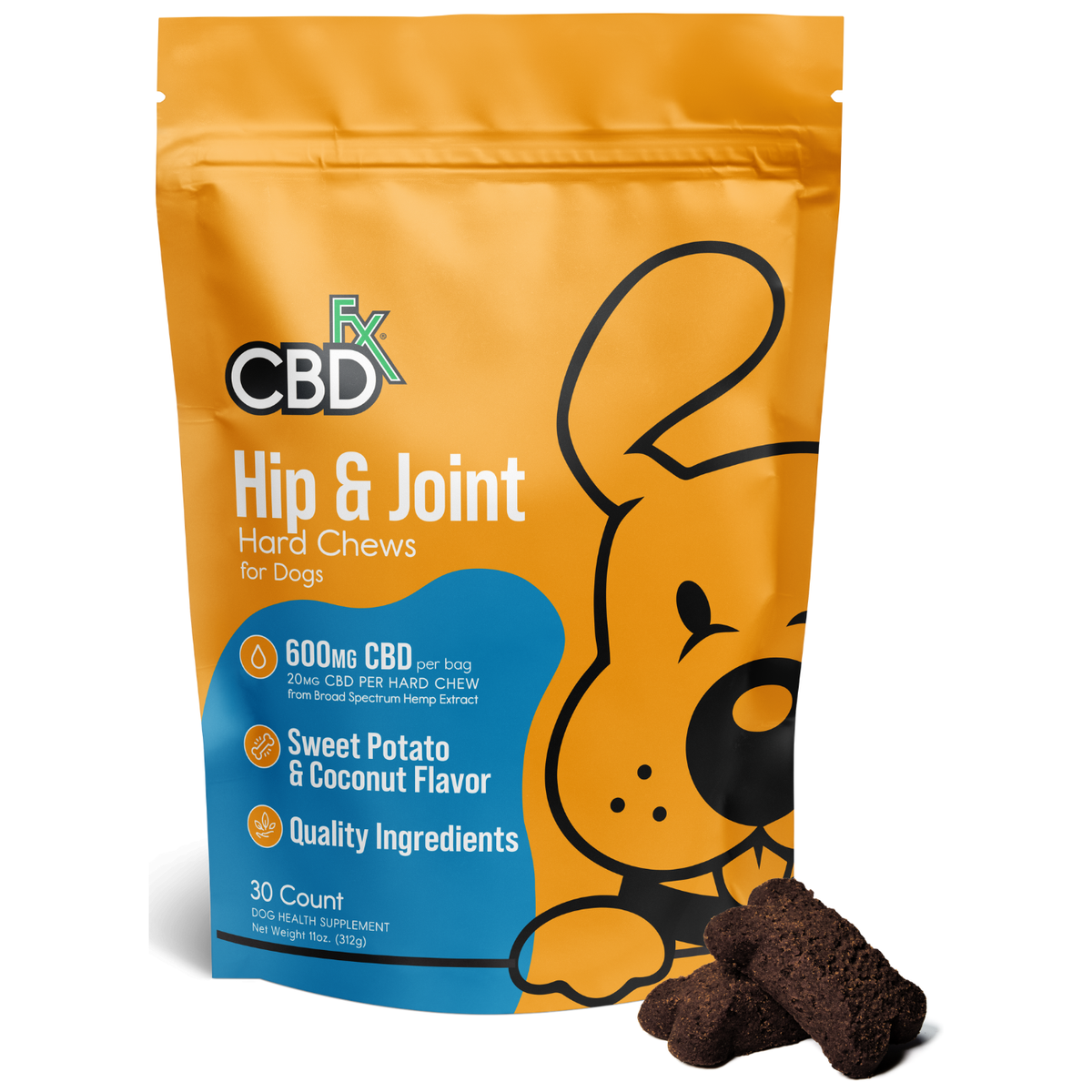 CBDfx CBD Hip & Joint Chews for Dogs 600mg - 30ct Hard Chews