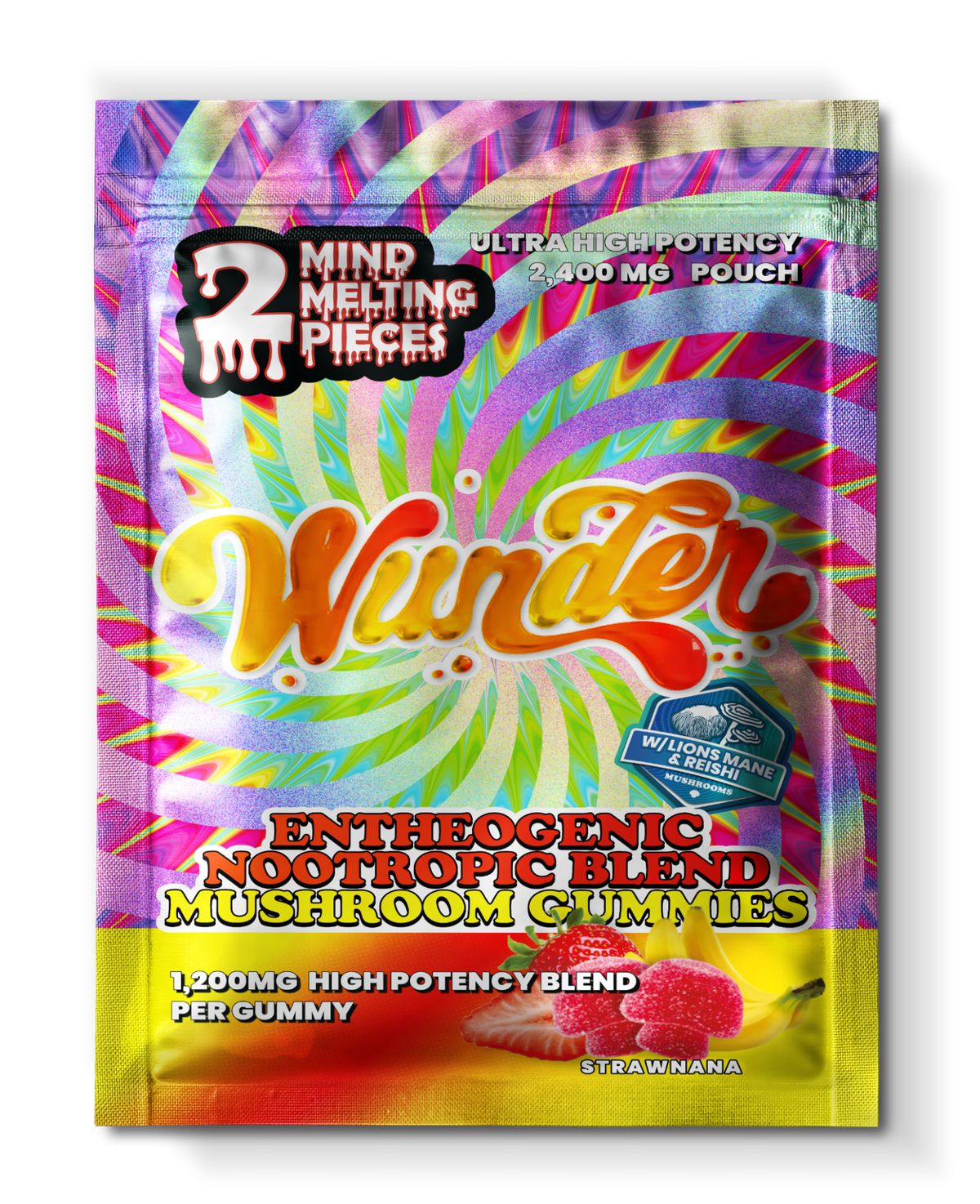 Wunder Mushroom Gummies 1200mg - 2ct Sample Pack Strawnana
