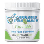 1:1 Delta-9 THC Gummies 25mg THC + 25mg CBD - 20ct Blue Razz Slurricane