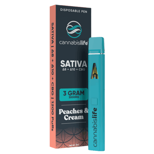 Cannabis Life | Peaches N’ Cream THC Vape Pen | 3g Hybrid – Delta 8 THC Disposable Vape
