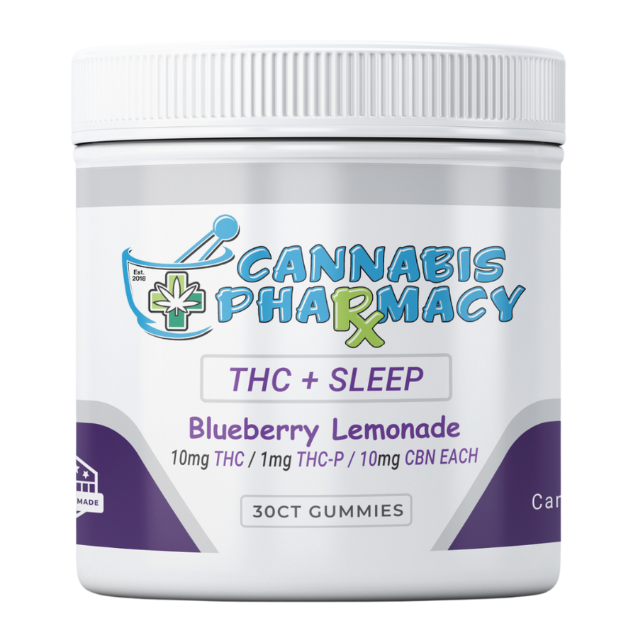 Cannabis Pharmacy Deep Dream Sleep Gummies 30 count - Blueberry Lemonade flavor with 10mg CBN, 10mg D9, and 1mg THCP