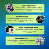 Four customer testimonials about Ferris Wheel Sour Apple gummies, discussing focus, socializing, work, and mood.
