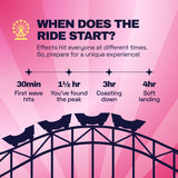 Ferris Wheel effects timeline: onset at 30 minutes, peak at 1.5 hours, coasting down at 3 hours, landing at 4 hours.