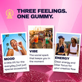 Ferris Wheel Watermelon gummies graphic with lifestyle photos highlighting mood, social connection, and energy.
