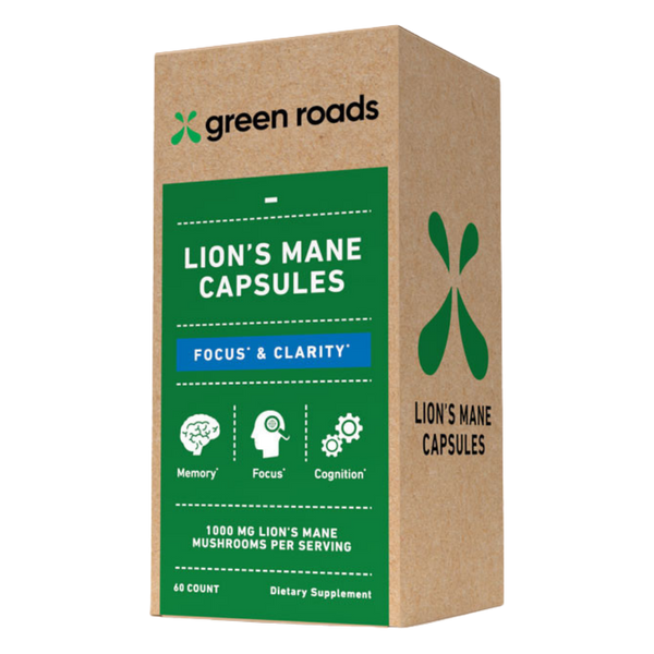 Green Roads | Lions Mane Capsules | Focus & Clarity Nootropics 500mg – 60 Count – Mushroom Caps