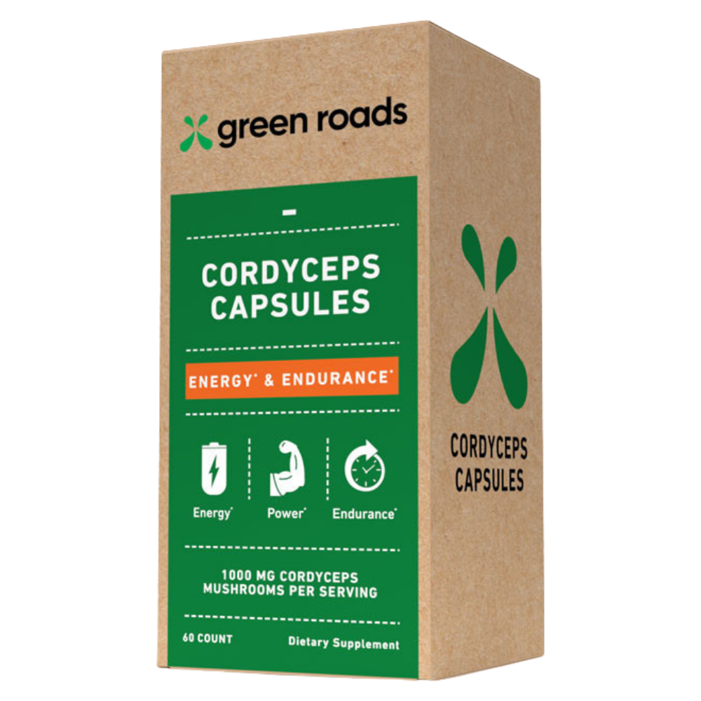 Green Roads | Nootropic Mushrooms Energy & Endurance Capsules | 500mg – 60 Count – Mushroom Caps