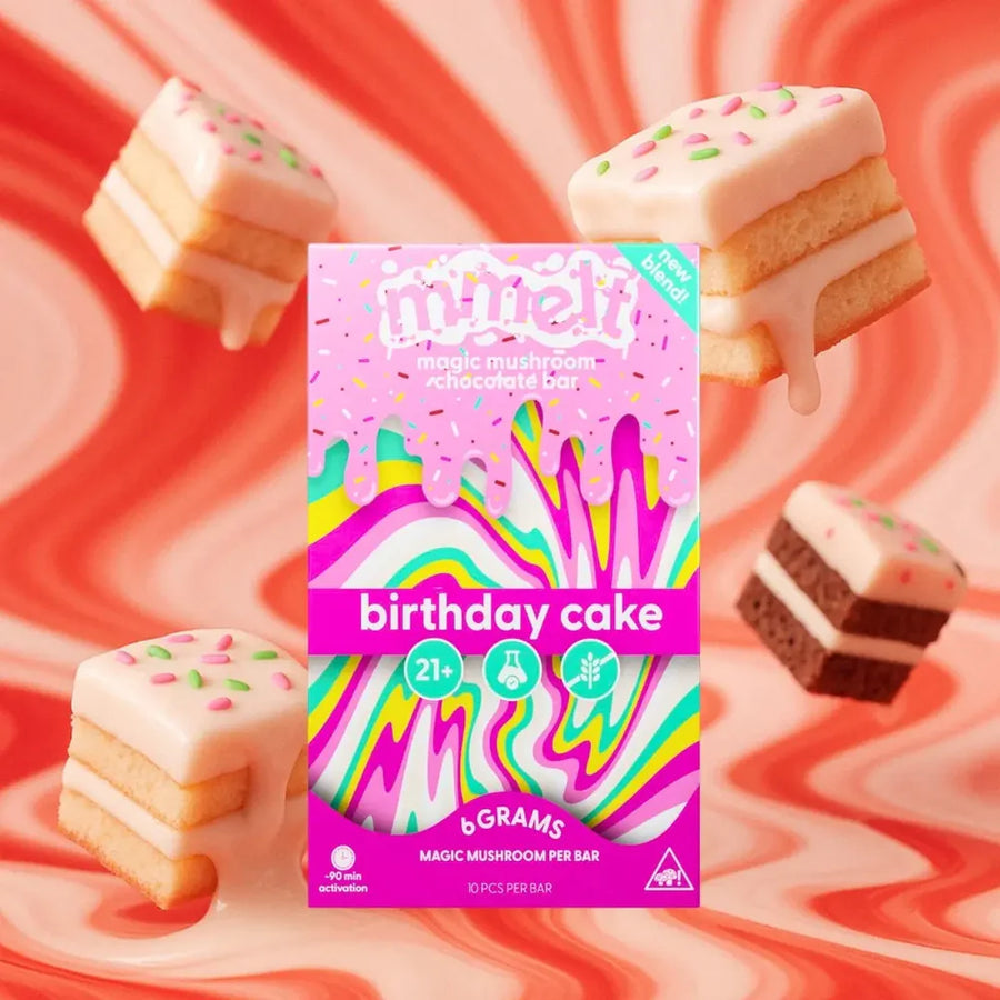 Mmelts | Birthday Cake Mushroom Chocolate Bar | 6G – front view