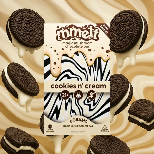 Mmelts | Cookies & Cream Mushroom Chocolate Bar | 6G – front view