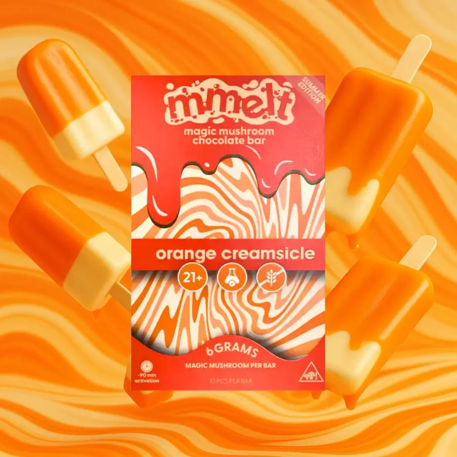 Mmelts | Orange Cream Mushroom Chocolate Bar | 6G – front view