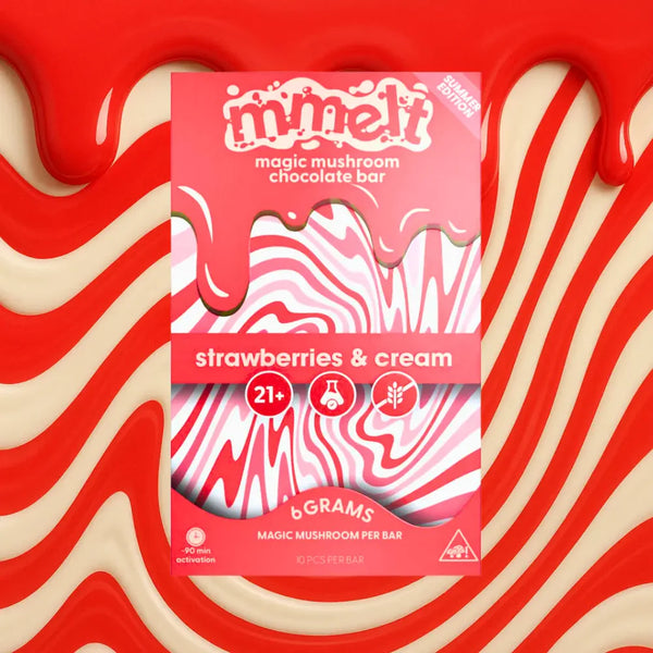 Mmelts | Strawberries & Cream Mushroom Chocolate Bar | 6G – front view