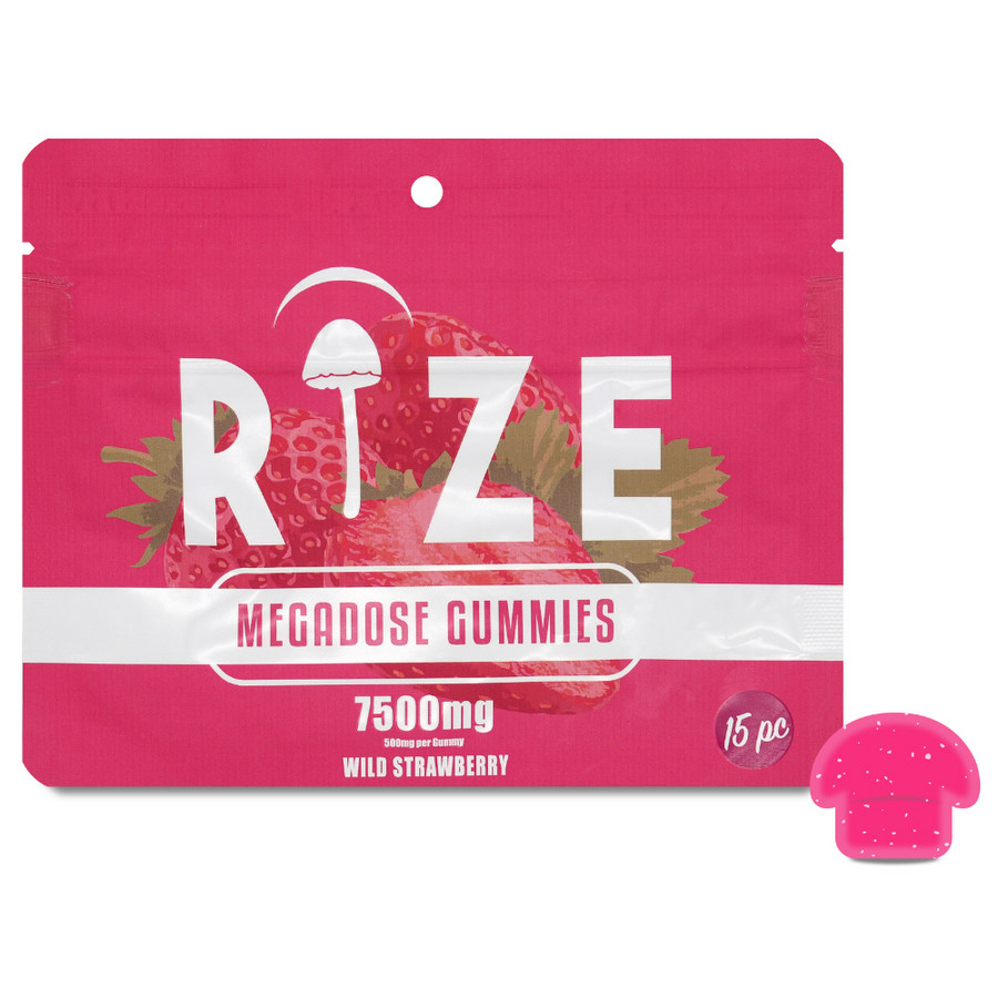 Rize | Wild Strawberry Mushroom Gummies | Megadose 7500mg – 15ct – Sour Tropical