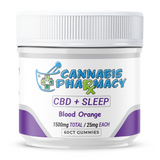 Front of Cannabis Pharmacy 60ct CBD Sleep Gummies jar featuring calming, wellness-focused packaging with CBD and sleep support labeling