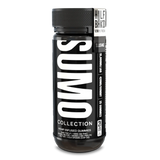Tall black jar of Half Bak’d Slushie Sumo Gummies with vertical “SUMO” branding and a silver-accented label that reads 10,000mg per jar, 25ct. The white-on-black label features cannabinoid info like 25mg THCP and 10mg D9 per gummy.