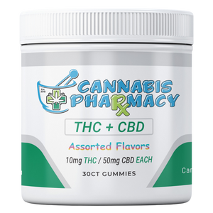 Cannabis Pharmacy THC Blend CBD Gummies | 50mg CBD + 10mg Delta 9 THC - Assorted Flavors - 30ct