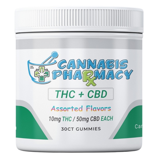 Cannabis Pharmacy THC Blend CBD Gummies | 50mg CBD + 10mg Delta 9 THC - Assorted Flavors - 30ct