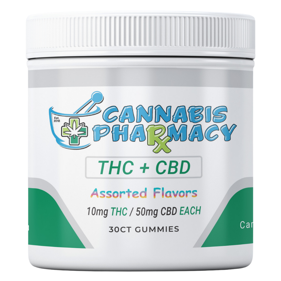 Cannabis Pharmacy THC Blend CBD Gummies | 50mg CBD + 10mg Delta 9 THC - Assorted Flavors - 30ct