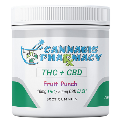 Cannabis Pharmacy | THC Blend CBD Gummies | 50mg CBD + 10mg Delta 9 THC - Fruit Punch - 30ct